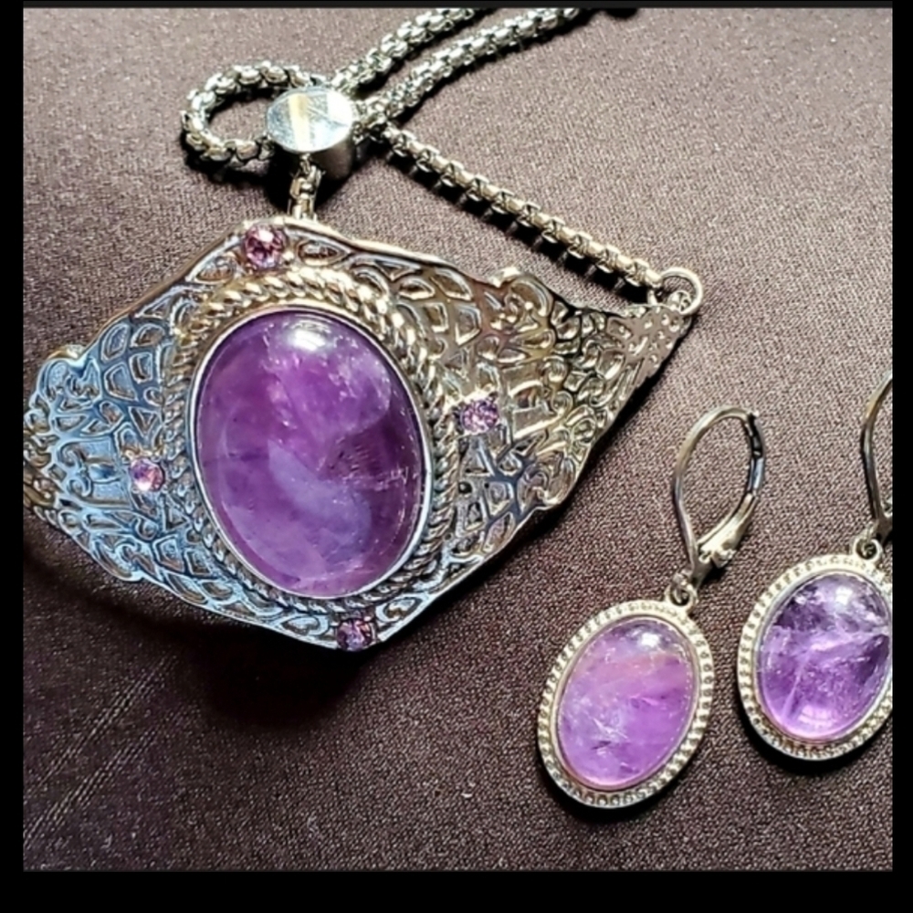 Amethyst Bolo Bracelet Earrings Set 51.40ctw